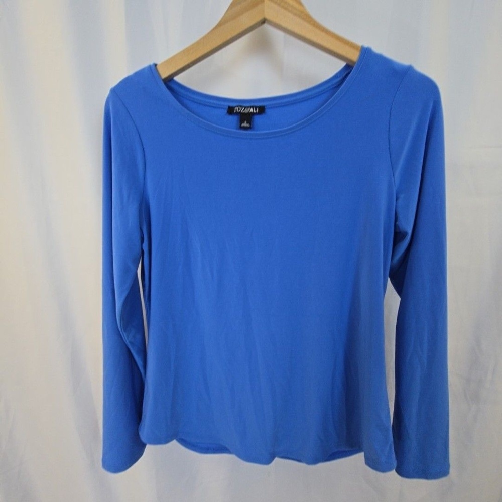 Roz & Ali Shirt Womens Small Blue Long Sleeve Scoop Neck Tee Top Stretch Jersey